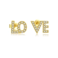 Orecchini a lobo LOVE in argento sterling S925 dorato con micro-pavé di zirconi bianchi - Oro