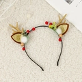 Christmas reindeer antler headband with gold glitter, red berries and white plush pom-poms - Christmas Reindeer Antler Headband Style K