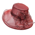 Elegant red organza cloche hat with large 3D flower and pearl detail for women - Red