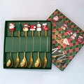 6-piece gold Christmas cutlery set with festive character tops in a green gift box - Gold - Figure D Spoon & Fork 6pcs Xmas Green Box
