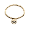 Bracciale elastico con perline dorate e ciondolo malocchio in zircone cubico boho - Rotondo Zirconia Occhio del Diavolo