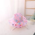 Pink floral sun hat for kids featuring colorful butterfly prints and a secure chin strap - 45 Foundation Bow / 54cm