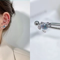 Surgical steel heart stud earring with wings and iridescent opal stone inlay - EGD22 Silver Winged Heart