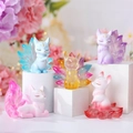 Set of five colorful resin nine-tailed fox figurines on white display pedestals - Tushan Nine-Tailed Fox Series-Whole Box of 4PCS