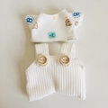 Weißes Labubu Plüschpuppen-Outfit mit Bären-T-Shirt und Cord-Latzhose im Set - Geeignet für 17cm Anhängerpuppen / Bären-T-Shirt & Weiße Latzhosen-Set / Weiß