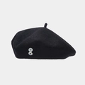 Detail of vintage wool beret featuring dual white shell button accents on a classic black finish - One Size / Black