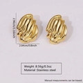 Golden shell-shaped stainless steel stud earrings with elegant embossed texture - Wave Relief Texture (FYD6143)