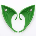 Neon green latex elf ears with inlaid clear crystal gemstone for Halloween cosplay party - 10CM OPP Bag / Green With White Gem