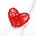 Red heart-shaped woven napkin ring with gold metal base for hotel table setting - Red Woven Heart