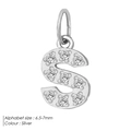 Silver letter S pendant with clear pavé zircon stones in 6.5-7mm size for DIY jewelry - S-Silver