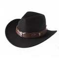 Classic black felt cowboy hat featuring a brown leather band and silver bull head ornament - One Size 57-58cm / Leather Belt Bull Head Black
