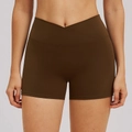 Yoga shorts met kruislingse taille in donkerbruin, elastisch voor fitness en fietsen - S / Karamelbruin