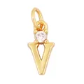 Gold-plated copper V-shaped pendant featuring a single round zircon stone inlay - Single Stone Letter V