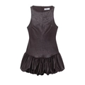 Robe courte sans manches en similicuir marron foncé avec taille ajustée et jupe plissée - XS / café