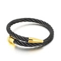 Fashionable black cable wire nail bangle for men with gold finish tips in stainless steel - Black Gold Twisted Cable Nail Style (KB144290-KFC)