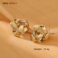 Detail view of gold knotted earrings with dimensions of 2.5cm and 19.4g weight - Gold Knot Stud Earrings / Gold