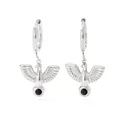 Silver peace dove hoop earrings with black zircon stone detail for women - Silver Bird with Black Zirconia (PDE930)