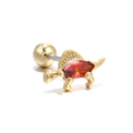 Gold dinosaur cartilage earring with orange marquise gem and screw ball backing - Spinosaurus (Orange Red)