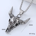 Collana con ciondolo a teschio di toro argento vintage con incisioni per uomo 38mm x 39mm - Teschio di Testa di Bue (Stile 1)