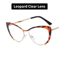 Cat-eye leopard print glasses frame with golden metal bottom rim and clear lenses - Leopard / Clear Lens