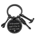 Detail view of black stainless steel tool charms and engraved plaque for grandad keychain - Grandpa / 25mm Tag / Black