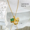 Gold plated titanium steel necklace featuring clover and heart charms, 40+5cm length - Gold - Four-leaf Clover Heart Necklace