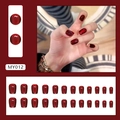 Uñas postizas cortas cuadradas ojo de gato en rojo cereza profundo, set de 24 piezas - Ojo de Gato Corto Cuadrado Ovalado / Rojo Cereza (Tipo Pegamento)