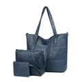 Navy blue 3-piece faux leather tote, crossbody and clutch set for women - Lake Blue