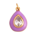 Water drop charm in gold finish with purple enamel and embedded clear crystal - Waterdrop Light Purple