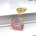 Letter G initial keychain with colorful heart sequins in transparent resin and gold clip - Letter G Lobster Clasp Keychain