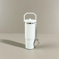 Miniature white tumbler keychain with silver metallic ring and portable clip handle - New Portable White