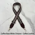 Detail of adjustable coffee bag strap with white arrow pattern and gold metal hooks - Coffee with White Arrow - Coffee Leather