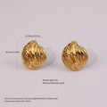 Gold stainless steel teardrop hoop earring with ribbed texture and size dimensions - Stainless Steel Teardrop Textured