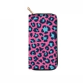 Detail of pink and blue leopard print long PU leather wallet with golden zipper teeth - Pink Deep Light Blue Leopard