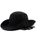 Detailed close-up of quick-dry sun hat showing breathable metal eyelets and side snaps - Adjustable / Black