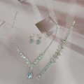 Silver bridal jewelry set with sparkling pear-cut rhinestones and angel tear drop crystals - 501+600 Necklace Bracelet Clip-on Earrings / Silver