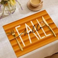Fall themed placemat with orange stripes, pumpkin print and hello fall lettering - Orange Brown Stripe Hello Fall