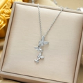 Titanium steel butterfly tassel necklace with pavé zircon crystals in a luxury jewelry box - Silver