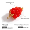 Waterproof heart shaped red charm in stainless steel with gold leaf detail - Red Berry(PJ91235)