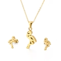 Gouden flamingo sieradenset met opengewerkte hanger en oorknopjes op witte achtergrond - Goud (KS132944-K)