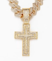 Gold-plated Cuban chain necklace with iced-out rhinestone cross pendant in hip hop style - Single Pendant (Chain Not Included) / Gold