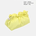 Yellow textured cloud cosmetic bag with pearl zipper detail, size 21x12x13cm - Yellow