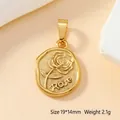 Detailed macro view of 19x14mm gold stainless steel rose oval charm with engraving - Gold Rose (28)