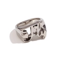 Anello in acciaio inossidabile placcato oro 18K con design graffiti a cuore e lettere - US 6 / Stile parola Fly / Color Acciaio