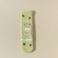 Weiche hellgrüne Socken aus Nerzsamt mit süßem Froschmuster und Luck-Schriftzug - Einheitsgröße / Grün Großer Frosch
