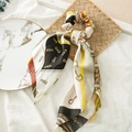 Elegant satin scarf scrunchie with luxury chain print and long ribbons for women - Khaki Chain