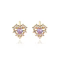 Elegant gold earrings featuring a heart-shaped purple zircon with white stone accents - Gold Heart with Purple Main Stone (E2131)