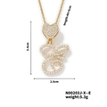Detail showing gold heart pendant with letter S and E encrusted with white zircon stones - Cursive Letter E Style (N00203J-X--E)