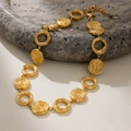 18k gold plated chunky necklace with spiral textured disks and polished hollow rings - Spiral Texture Necklace (Style 2) / 38cm+5cm / Gold