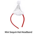 Christmas headband with red frame and white sequined Santa hat accessory for party - TK-33S Silver Small Sequin Hat